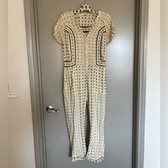 Free People Pants - Free People Cotton Cream Jumpsuit with Black Pattern